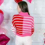 Romeo Red + Pink + White Striped Cropped Sweater