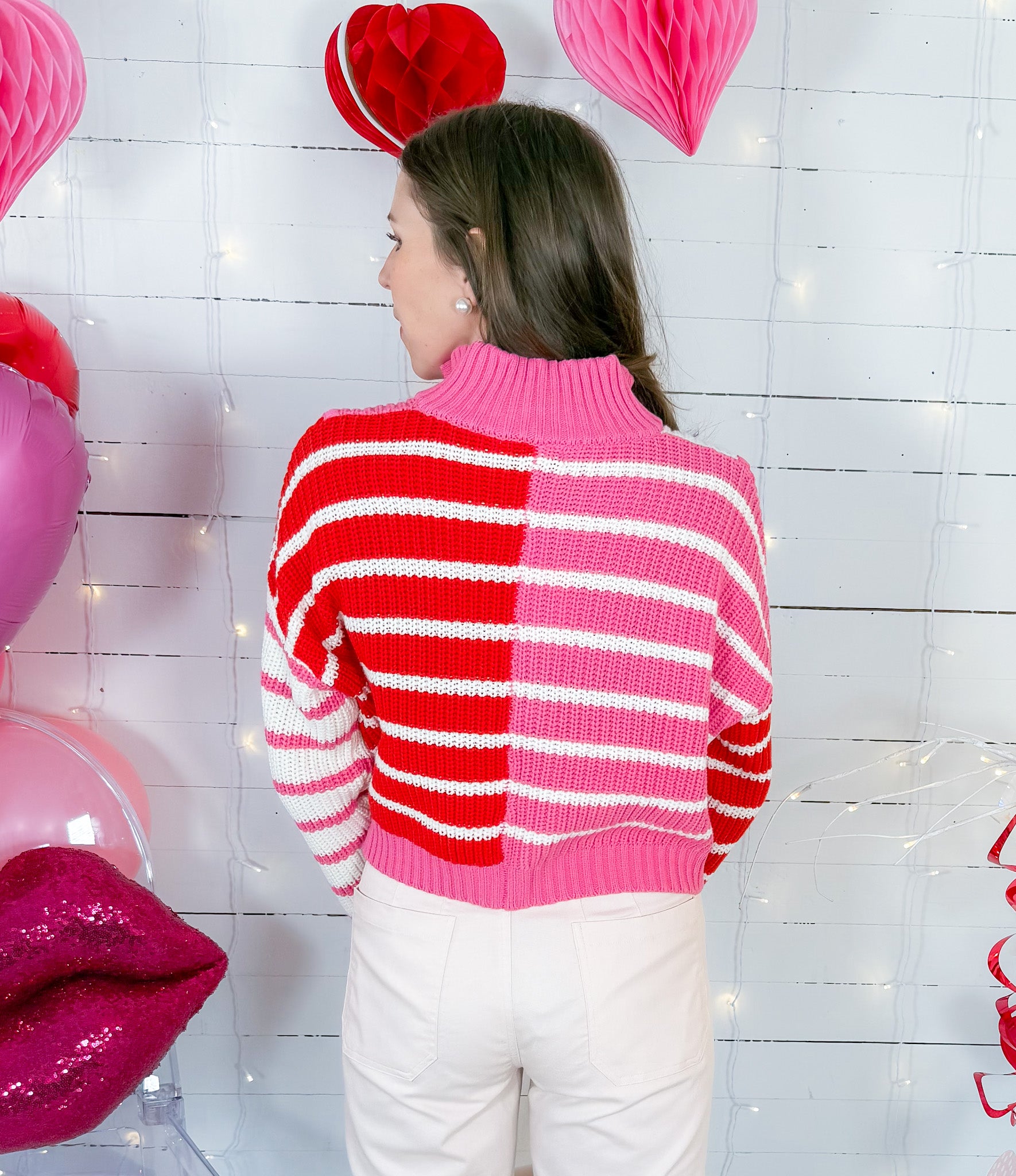 Romeo Red + Pink + White Striped Cropped Sweater