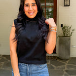 Rooks Black Sleeveless Mock Turtleneck Sweater Elan 