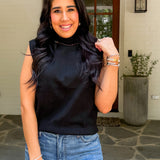 Rooks Black Sleeveless Mock Turtleneck Sweater Elan 