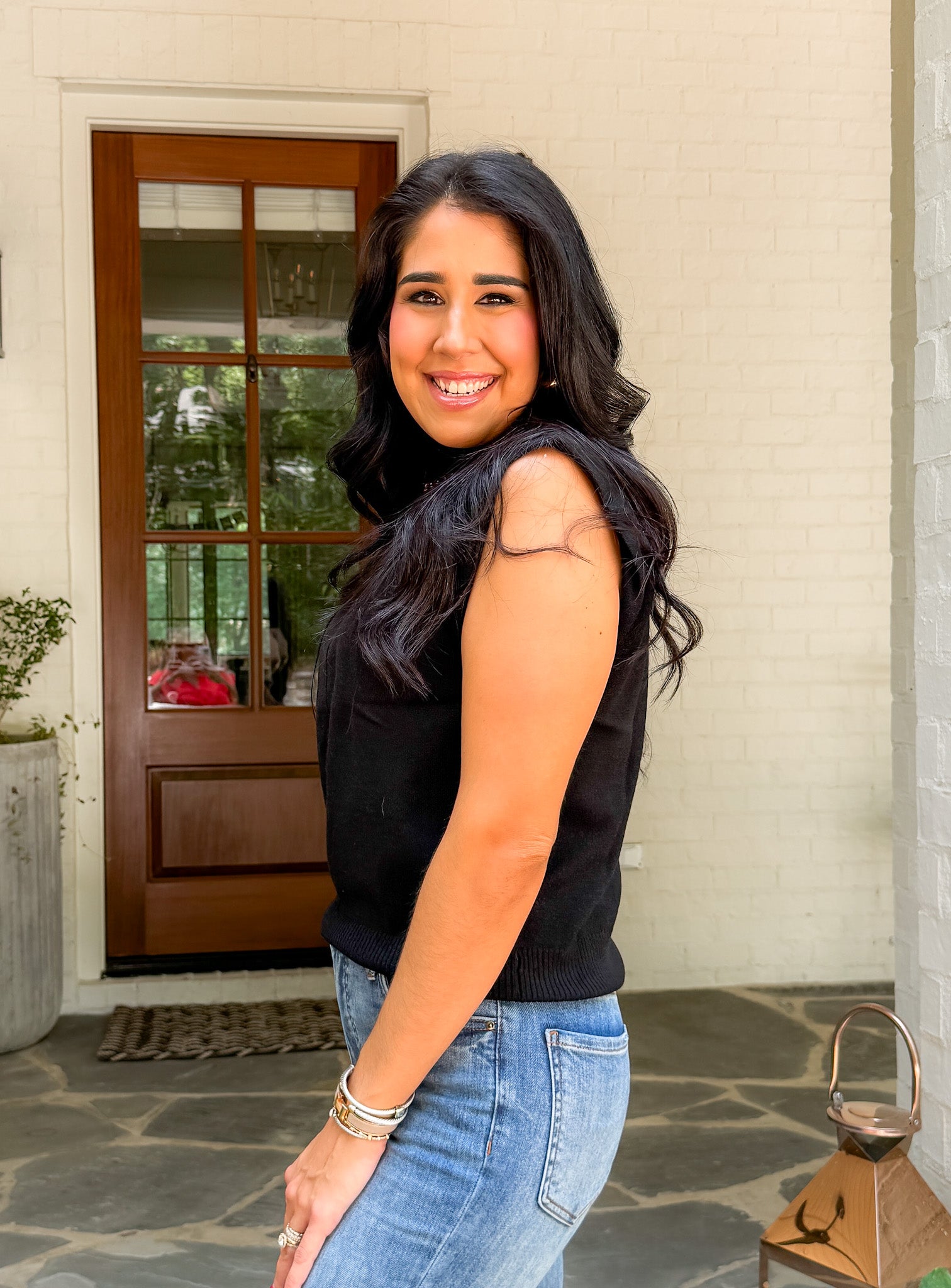 Rooks Black Sleeveless Mock Turtleneck Sweater Elan 