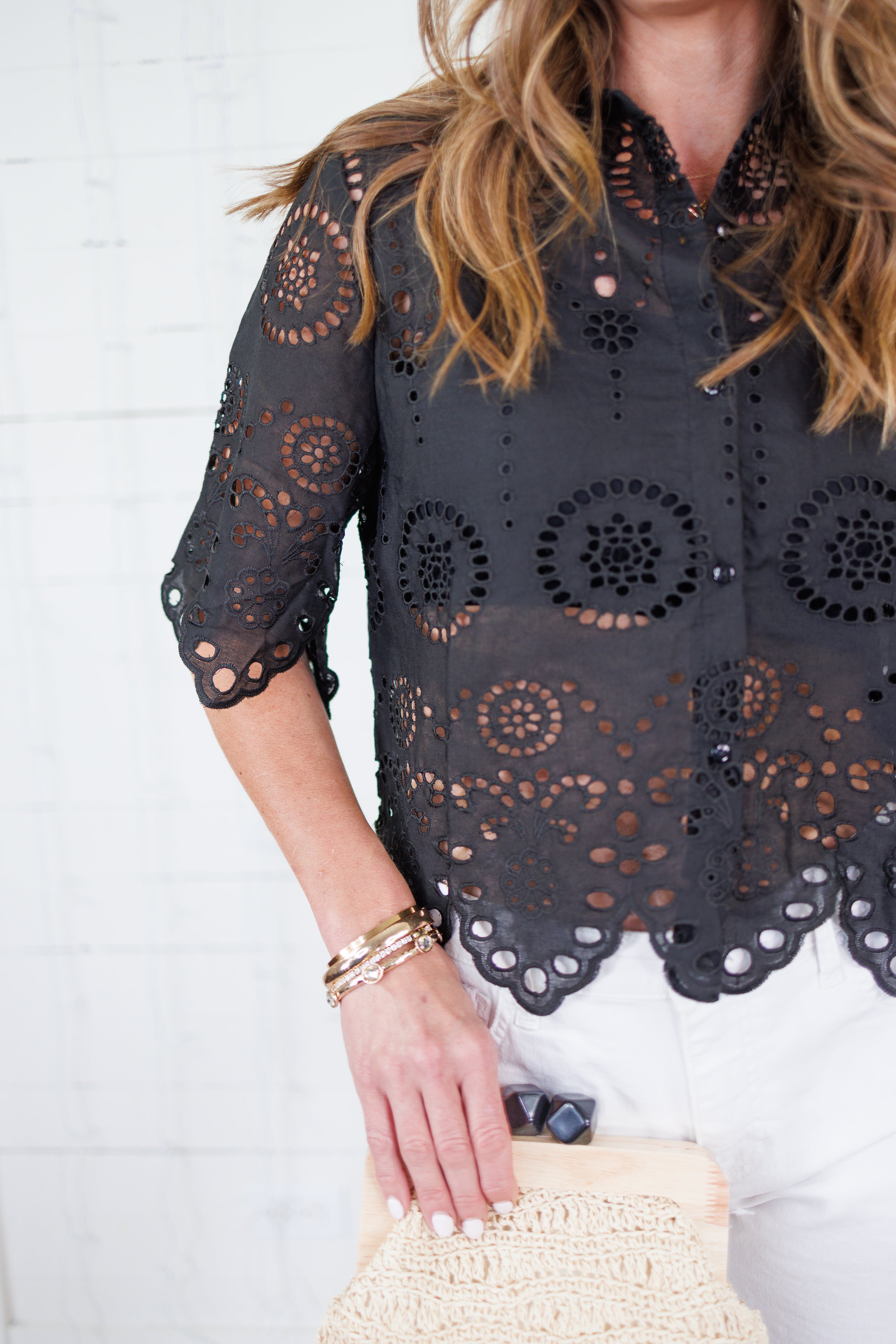 Rory Black Eyelet Top