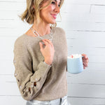 Rory Latte Button Lattice Sleeve Sweater Molly Bracken