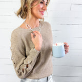 Rory Latte Button Lattice Sleeve Sweater Molly Bracken