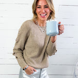 Rory Latte Button Lattice Sleeve Sweater Molly Bracken