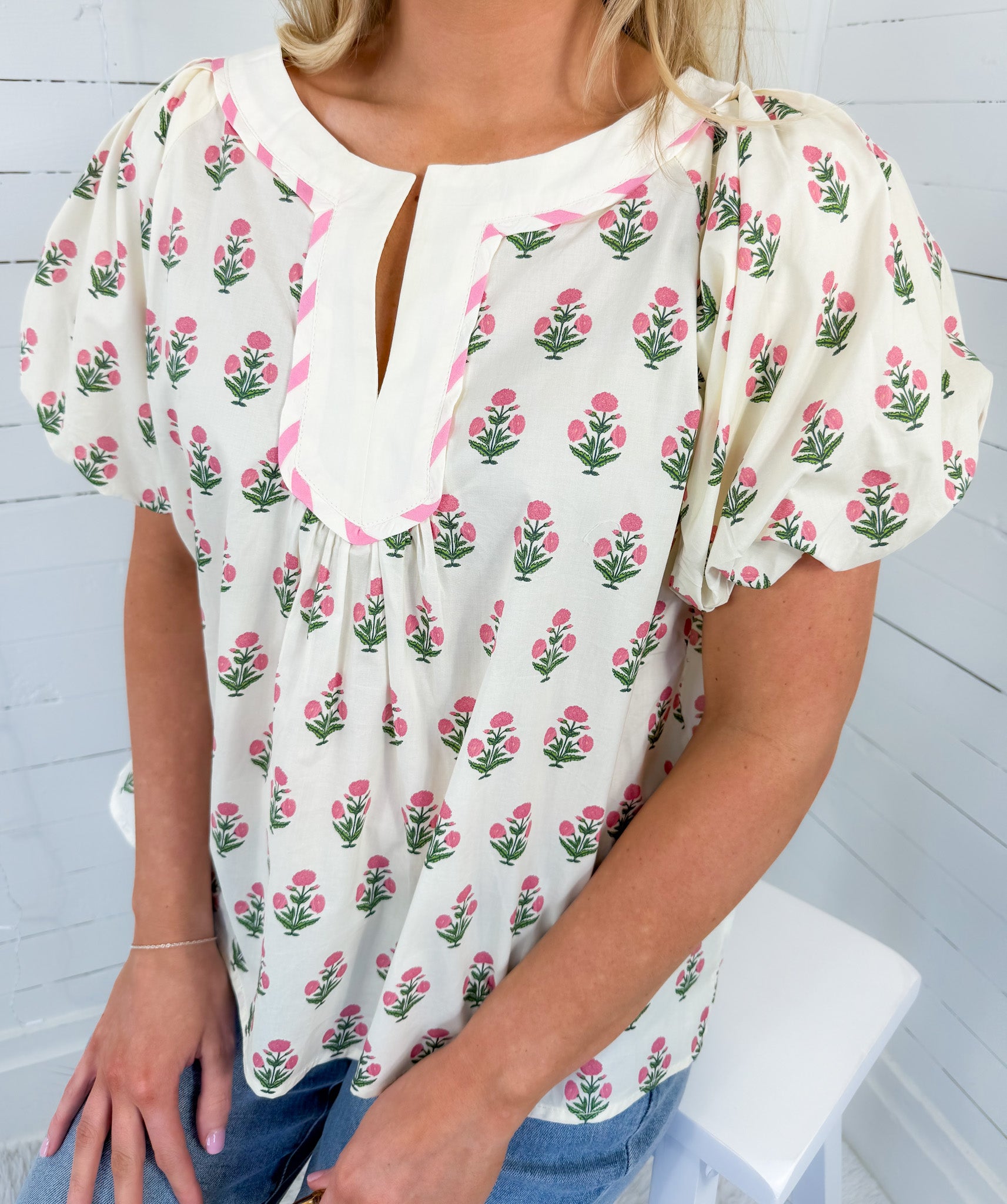 Rose Cream + Pink Floral Top GIGIO