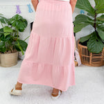 Rose Quartz Gauze Tiered Button Maxi Skirt BOBI