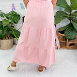 Rose Quartz Gauze Tiered Button Maxi Skirt BOBI