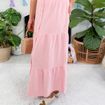 Rose Quartz Gauze Tiered Button Maxi Skirt BOBI