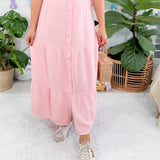 Rose Quartz Gauze Tiered Button Maxi Skirt BOBI