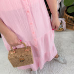 Rose Quartz Gauze Tiered Button Maxi Skirt BOBI