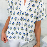 Rose White + Blue Floral Top GIGIO