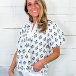 Rose White + Blue Floral Top GIGIO