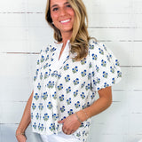 Rose White + Blue Floral Top GIGIO