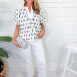 Rose White + Blue Floral Top GIGIO