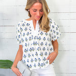 Rose White + Blue Floral Top GIGIO