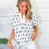 Rose White + Blue Floral Top GIGIO