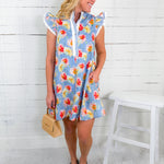 Rosie Blue Floral Flutter Sleeve Mini Dress Jodifl