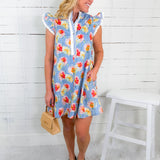 Rosie Blue Floral Flutter Sleeve Mini Dress Jodifl