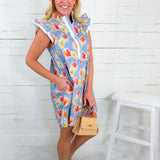 Rosie Blue Floral Flutter Sleeve Mini Dress Jodifl