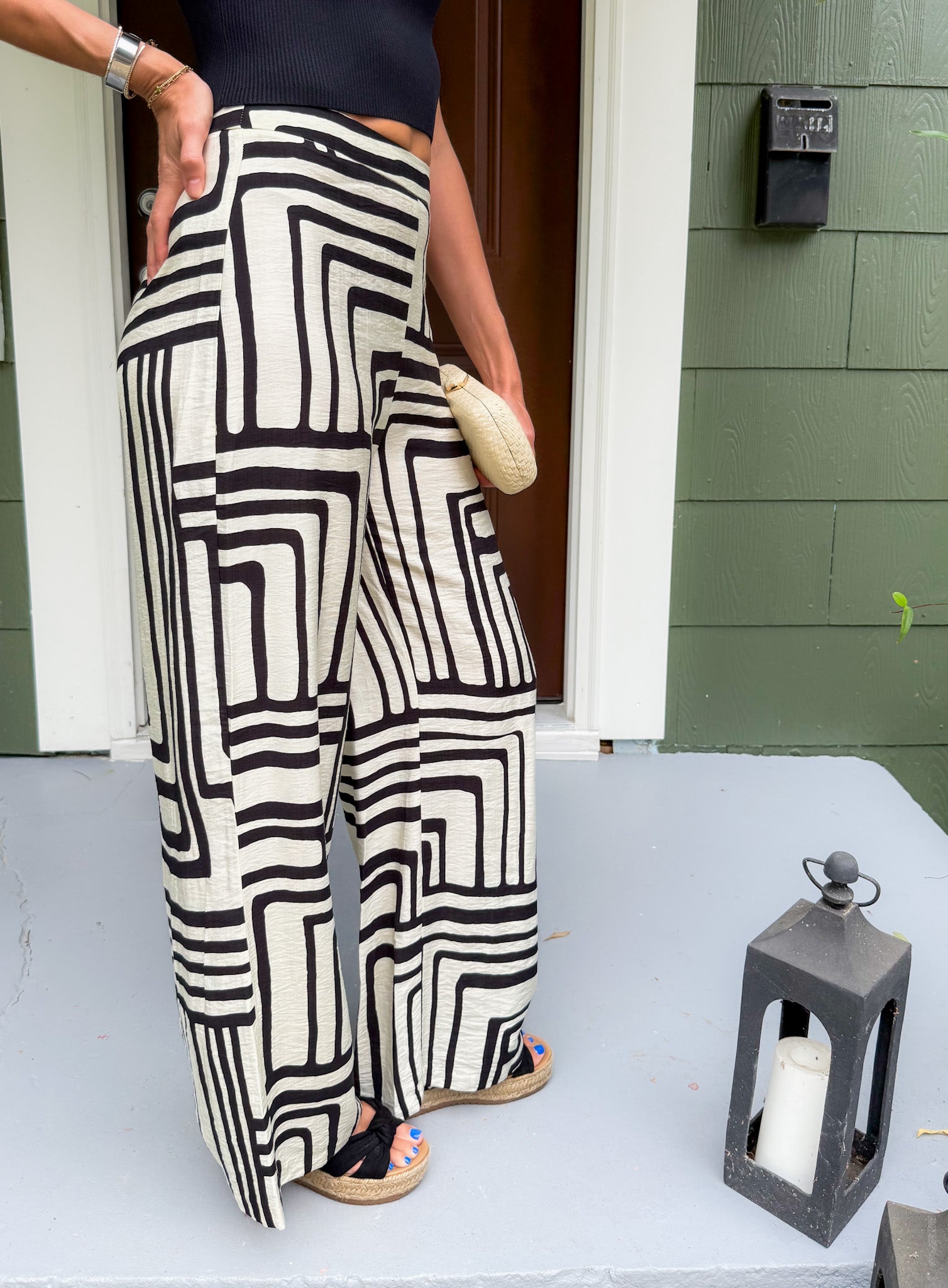 Rue Black + Cream Geometric Pants Lucy Paris 