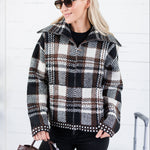 Rue Chocolate Plaid Zip Up Sweater Jacket Kut