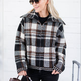 Rue Chocolate Plaid Zip Up Sweater Jacket Kut
