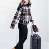 Rue Chocolate Plaid Zip Up Sweater Jacket Kut