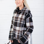Rue Chocolate Plaid Zip Up Sweater Jacket Kut