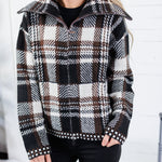Rue Chocolate Plaid Zip Up Sweater Jacket Kut
