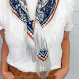 Rusty Navy + Brick + Cream Western Inspired Fringe Scarf