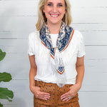 Rusty Navy + Brick + Cream Western Inspired Fringe Scarf