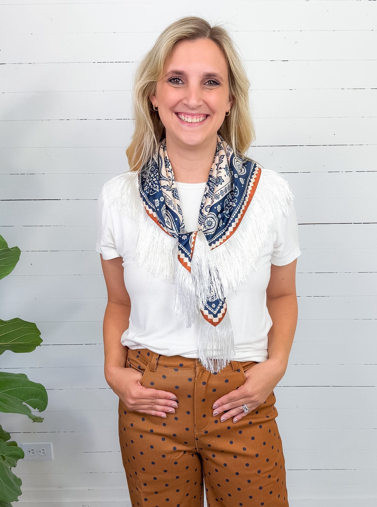 Rusty Navy + Brick + Cream Western Inspired Fringe Scarf
