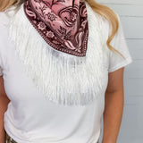 Rusty Pink + Brown Western Inspired Fringe Scarf 