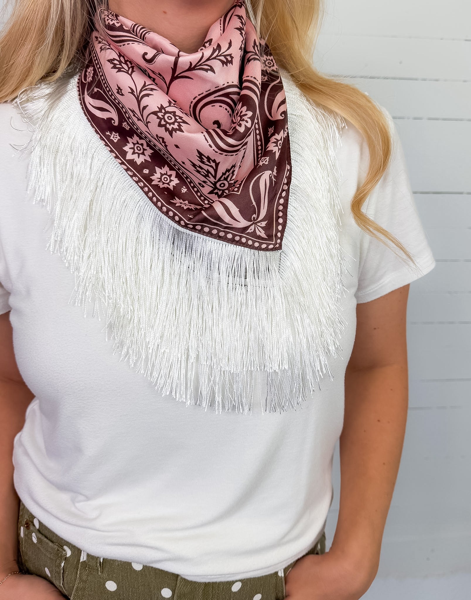 Rusty Pink + Brown Western Inspired Fringe Scarf 