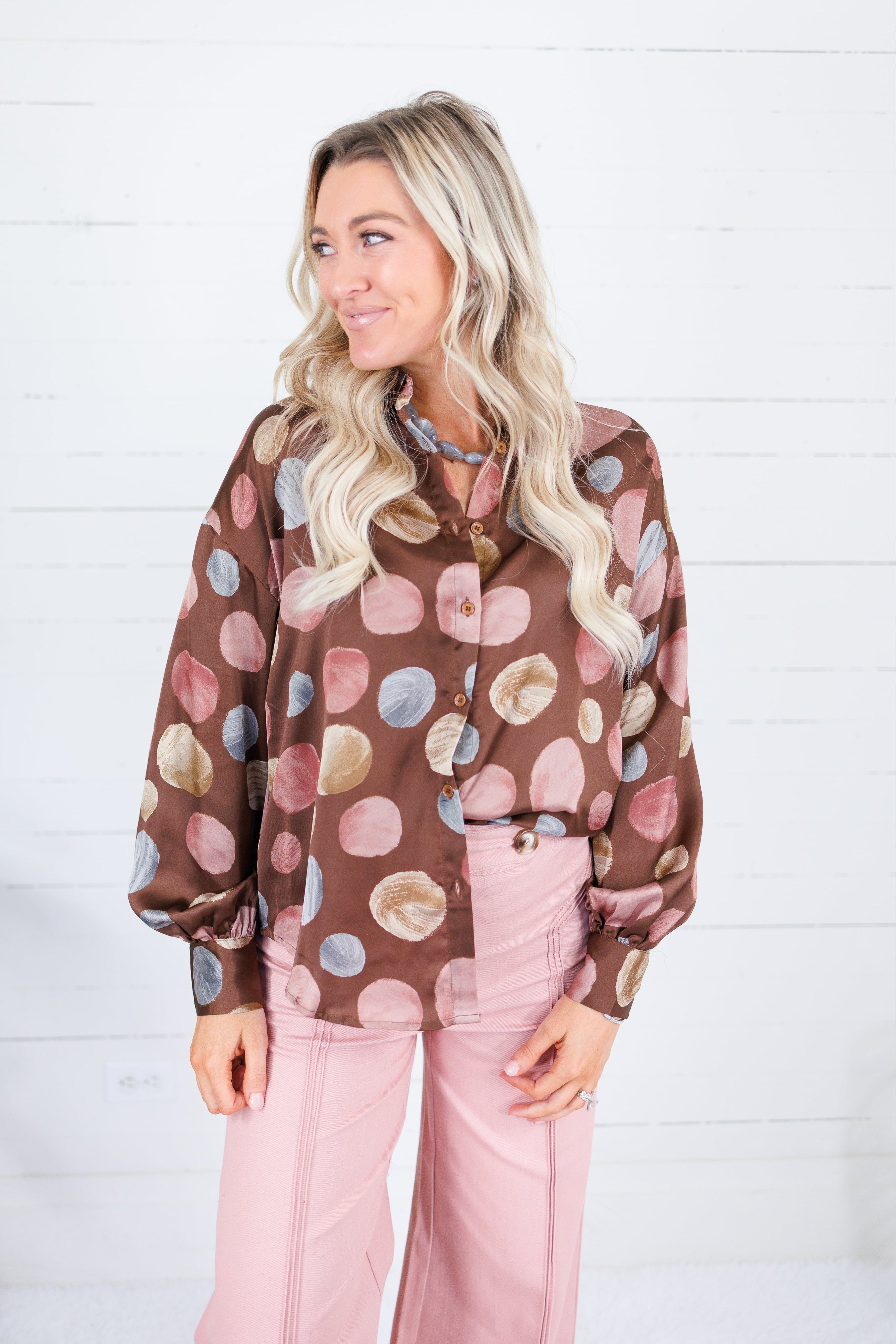 Ryan Brown Multi Dots Silky Top Fate