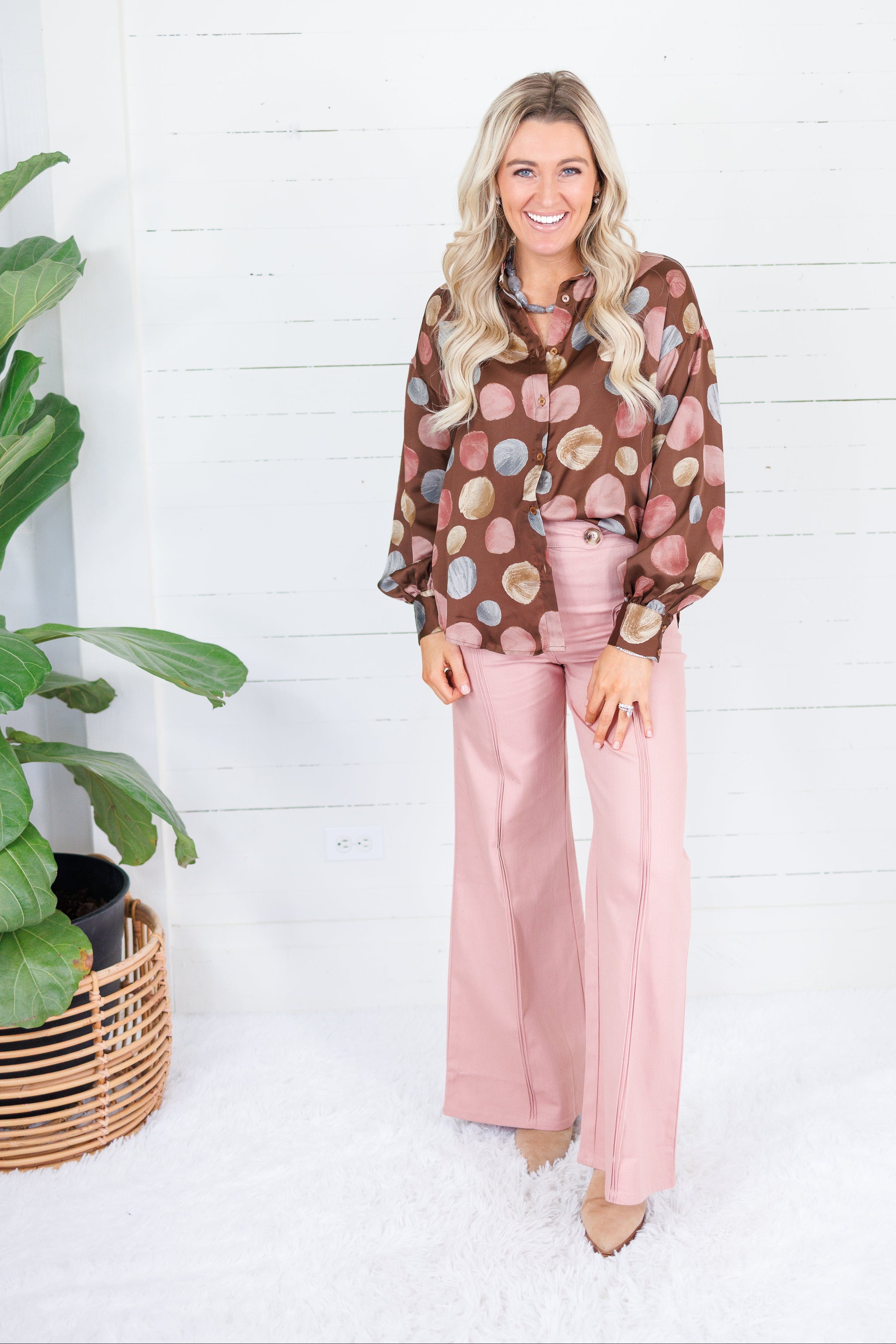 Ryan Brown Multi Dots Silky Top Fate
