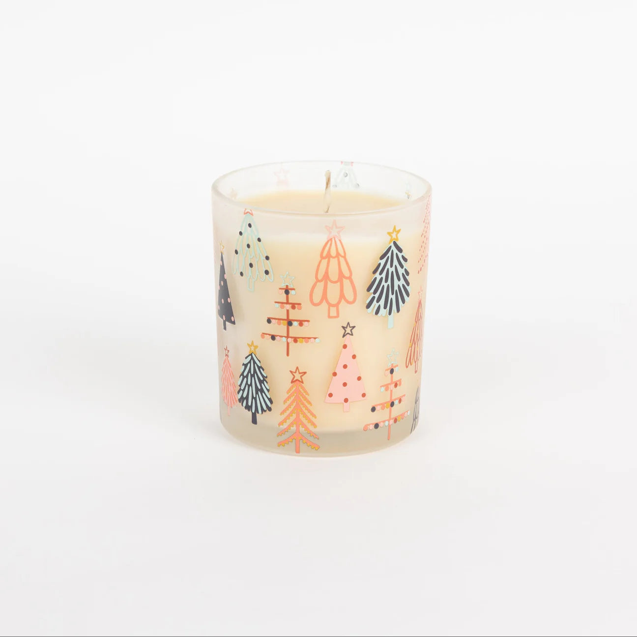 Candle with Christmas tree design on a white background