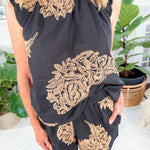 Sabrina Black Embroidered Bubble Sleeve Top Ciebon