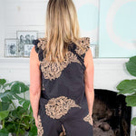 Sabrina Black Embroidered Bubble Sleeve Top Ciebon