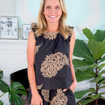 Sabrina Black Embroidered Bubble Sleeve Top Ciebon