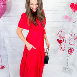 Sadie Poplin Red Maxi Dress