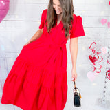 Sadie Poplin Red Maxi Dress