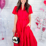 Sadie Poplin Red Maxi Dress