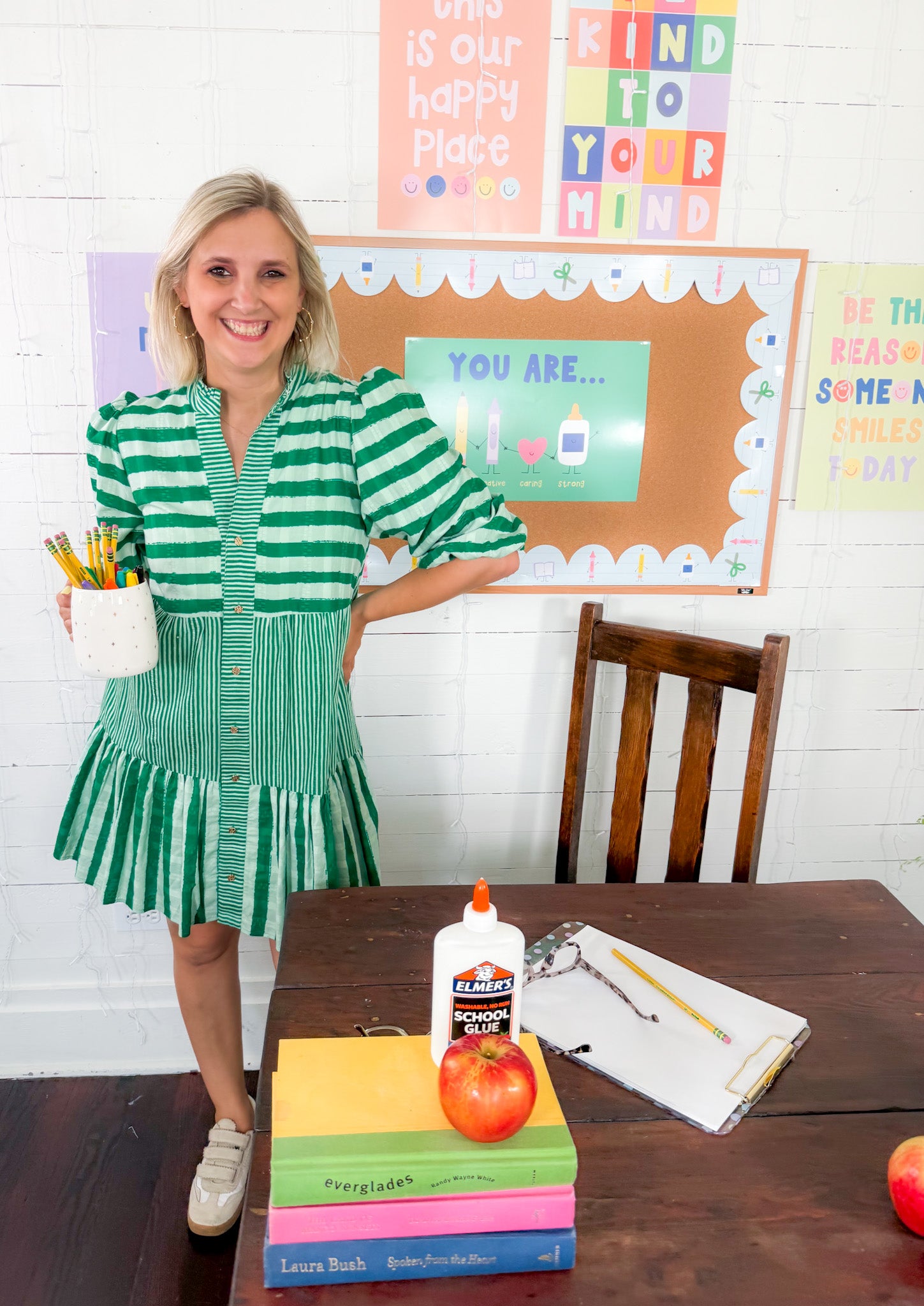 Sadie Mist Green Stripe Mini Dress Emily McCarthy