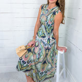 Sal Navy + Mint Cap Sleeve Midi Dress GIGIO