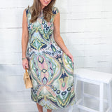 Sal Navy + Mint Cap Sleeve Midi Dress GIGIO