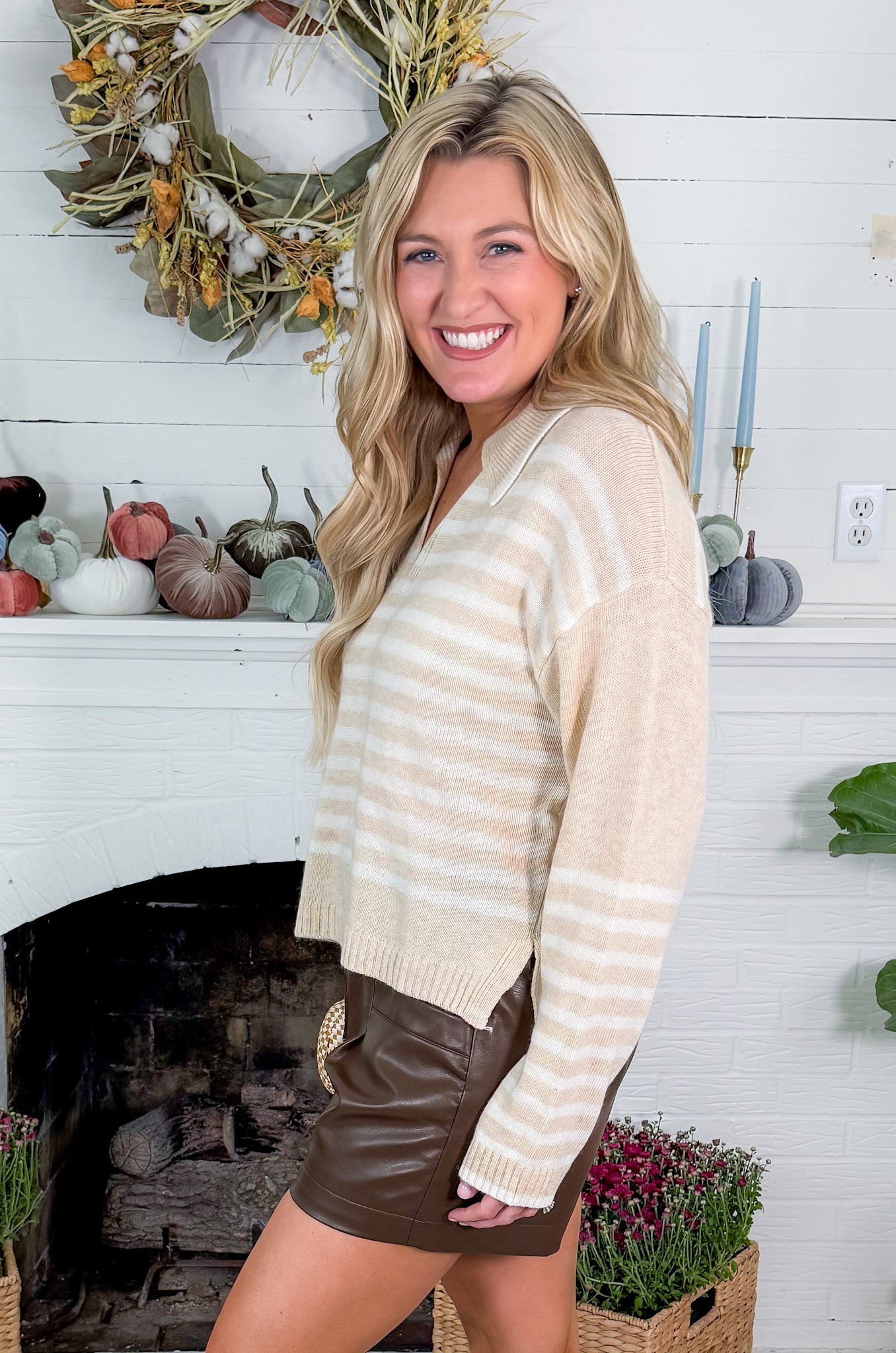 Samantha Oatmeal Striped Sweater Pinch