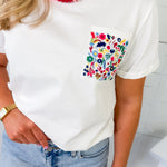 Samford White Embroidered Pocket Tee Pinch