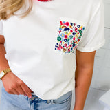 Samford White Embroidered Pocket Tee Pinch